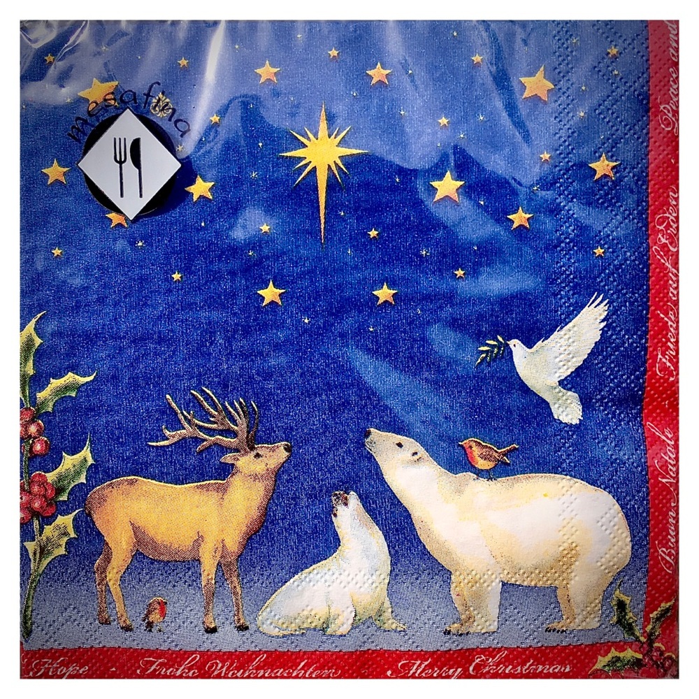 Star of David Blue Christmas Gazing Animals Cocktail Paper Napkins, 20 ct